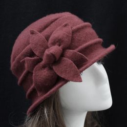 100% Wool Cloche Hat Floral Desgin For Women Bucket Cap Beanies 7 Colors Available Free Shipping