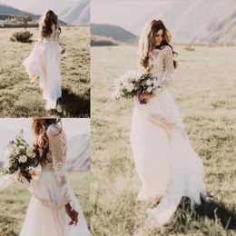 Setwell Bohemian Country Cheap Wedding Dresses Applique Lace Ivory Bridal Gowns Long Sleeves Boho Wedding Dress vestidos de novia
