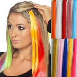 Best Sales Colorful Popular Colored Hair Products Clip On In Hair Extensions 20" Fashion Hairpieces Girl's Colorful Hair Free Shipping