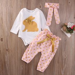 Cute Kids Clothes Newborn Baby Girls Clothing Headband Rabbit Romper Polka Dot Pants Trousers 3PCS Infant Outfits Children Clothes Set 0-18M