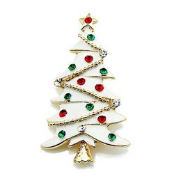 Wholesale White Enamel Christmas Tree Gift Brooch with Multicoloured Rhinestone Crystals