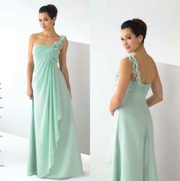 2022 Sage One Shoulder Chiffon Long Bridesmaid Dresses Open Back Pleated Plus Size Wedding Party Dresses Custom Made Maid of Honour Dress