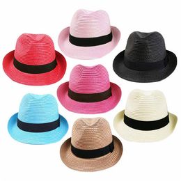 Wholesale-Superior 2015 Fashion Woman European and American Wind Straw Hat Round Jazz Hat Beach Sun Hat May27