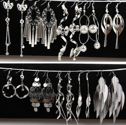 2018 new fashion girl Madam mix 15 style 15Pairs Shining silvery Long tassels Dangle Chandelier Hanging Earrings