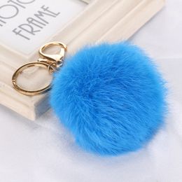 DHL 100pcs 20 Colours lovely 8CM Genuine Leather Rabbit fur ball plush key chain for car key ring Bag Pendant car keychain291x