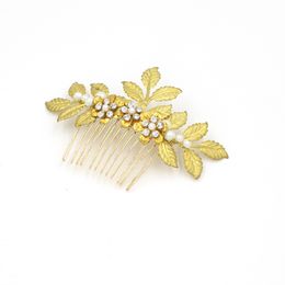 Gold Leaves Beads Hair Combs Wedding Hair Accessories Handmade Baroque Head Piece UK Cheap Factory Sell Bridal Accessories Free Shipping