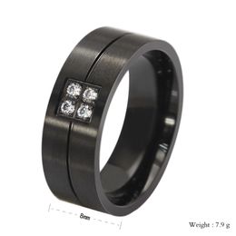 Titanium Steel Cubic Zirconia Men Fashion Classic Rings Black 8mm Size 6-13