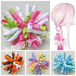 Girl 4" korker Hair bows clips curly grosgrain ribbon ponytail Corker satin hairband flowers bobbles hair ties elastic headband 50pcs PD007