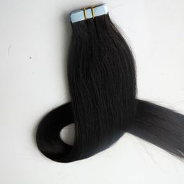 Top Quality 50g 20pcs Tape in Hair Extensions Glue Skin Weft Brazilian Indian human hair 18 20 22 24inch #1B/off Black