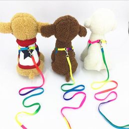 Rainbow pet Dog harness leashes Nylon Adjustable Pet Dog collar chest back pulling rope Colourful pet traction belt