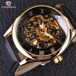 Forsining Retro Classic Design Roman Number Display Transparent Case Mechanical Skeleton Watch Men Watch Top Brand Luxury Clcok346N