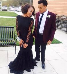 Cheap Black Full Lace Mermaid Prom Dresses With Long Sleeves Vestidos De Fiesta Bateau Neck New Formal Dress 326 326