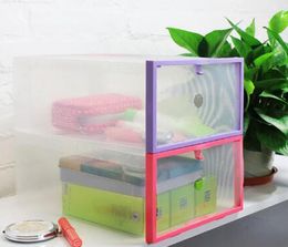 2016 New Plastic Transparent Drawer Case Shoe Storage Organizer Stackable Box Storage Boxes & Bins free shipping