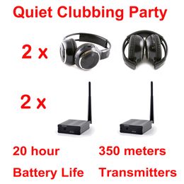 500m range Silent Disco 2 Folding Headphones 2 Channel - RF Wireless For iPod MP3 DJ Music