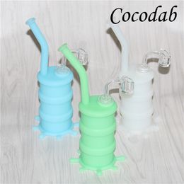 Hot Sale Mini Luminous Bong Silicone Oil Drum Water Pipe Silicone Oil Rigs With Glass Downstem and 4mm 14mm male joint quartz nail