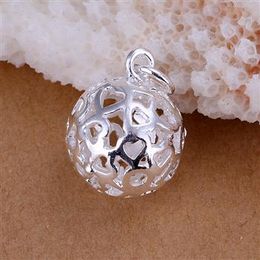 925 Sterling Silver Plated Pierced Ball Pendant 2.2CM * 1.4CM