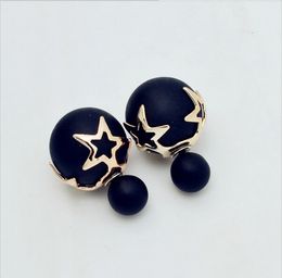 High Quality New Fashion Paragraph 2015 Double Side Shining Colourful Pearl Stud Earring For Women Hot Sale