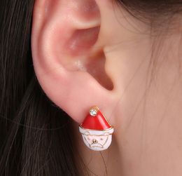 Christmas Gifts Stud Earrings Korean Fashion Fine Old Diamond Alloy Enamel Red Hat Earrings Drip 15mm 5g