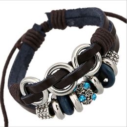 Mode Charms Armbänder Infinity Multilayer Handgefertigte Blaue Strass Legierung Kreis Lederarmbänder Für Männer Schmuck Großhandel