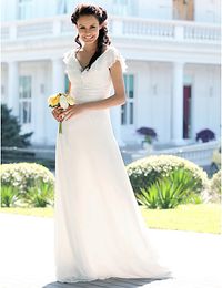 v neck sheath lace wedding dress Australia - 2016 New Fashion Popular Free Shipping Elegant Ivory Floor-length Short Sleeve V-neck Chiffon Sheath Reception Wedding Dresses 300
