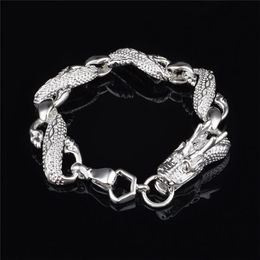 Popular design 925 sterling silver plated large white dragon bracelet Fashion Men's Jewellery Top quality free shipping