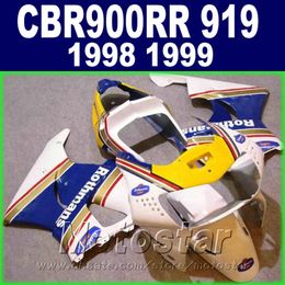 Free Customise fairings set for Honda CBR900 RR 98 99 CBR900RR CBR919 1998 1999 yellow blue white high quality fairing kit QD87