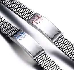 Free Custom Engraving Medic Alert ID Bracelet Personalised Men's Stainless Steel Medical Alert ID Bracelet with Mesh Band