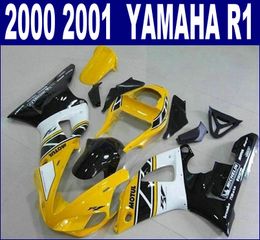 free shipping plastic fairing kit for yamaha 2000 2001 yzf r1 bodykits yzfr1 00 01 yellow white black fairings set br30 7 gifts