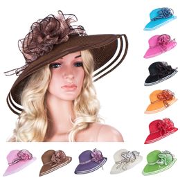 New Style Floral Womens Dress Church Wedding Kentucky Derby Wide Brim Straw Summer Beach Hat A115