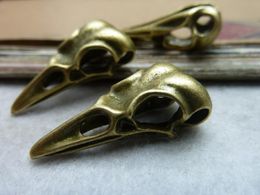 10 pz 10x15x32mm antico bronzo avvoltoio pendente, avvoltoio fascino del cranio, lunga bocca uccello collana cranio impostazione risultati dei monili bc7523