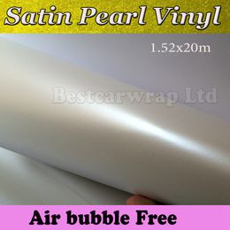 White pearl Satin Matte Vinyl Wrap Film Pearl Wrapping Car Wrap Film With Air Bubble Free Car Stickers Free shipping Size 1.52x20m/Roll