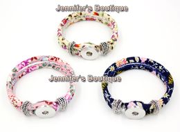 6 colors wholesale newest classic chunks snap bracelet brand new fashion flower printed fabric rope bracelet snap jewelry