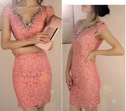 vestidos de fiesta Short Lace Prom Dresses Crystal Neck Beaded Cocktail Dress vestidos formatura Lace Evening Party Graduation Gowns