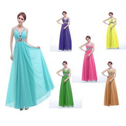 Cheap Bridesmaid Dresses Beads Crystals A Line Blue Purple Gold Peach Coral Bridesmaid Dresses Under $50 Back Zipper Chiffon Bridal Gowns