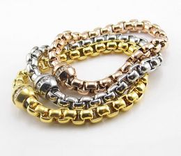 High-Grade Crystals Drill Magnet Clasp Design Stainless Steel Women 7mm Square Chain Bracelets
