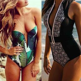 Wholesale- 2017 New Bandeau One Piece Swimsuit Women Push Up Swimwear Black Sexy Bodysuit Monokini High Cut Swim Suit Thong Bathing Suit