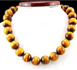 12mm NATURAL RICH GOLDEN TIGER EYE UNTREATED ROUND SHAPED BEADS NECKLACE