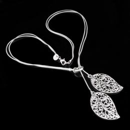 Promotion Sale 925 silver chain necklace Christmas fashion 925 Silver 2 leaves necklace jewelry FREE Shipping hot sale 1357