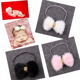 50pcs New Baby Rabbit Fur bow Headband for Infant Girl Hair Accessories Elegant FUR bows clip hair band Newborn Photography Prop YM6105