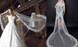 Real Image 3 meters Wedding Veils Lace Applique Edge Tulle Cathedral Length Veils In Stock Bridal Veils Accessories Wedding Favors