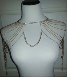 Bikini Sexy Body Chain 18K Gold Chain Tassels Jewellery Shoulder Chain Wedding Bridal Jewellery Set Accessories TS000149