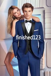 New Design One Button Blue Groom Tuxedos Groomsmen Best Man Suits Mens Wedding Blazer Suits (Jacket+Pants+Vest+Tie) NO:632