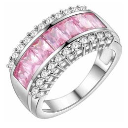 New Bridal Jewelry Wedding Rings Fire Pink Cubic Zirconia 925 Sterling Silver Ring Mix 5pcs/lot