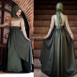 New Muslim Modest Evening Dresses Arabic Abayas Dubai Formal Wear Long Sleeve Party Dresses Satin Tiered Skirt Kaftan Women Clothing Cheap