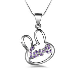 Free shipping fashion high quality 925 silver rabbit with Purple diamond Jewellery 925 silver necklace Valentine's Day holiday gifts Hot 1678