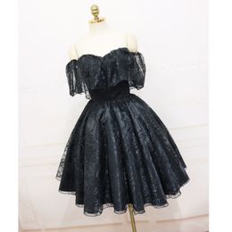 Sexy Black Lace Ball Gown Prom Dresses Knee Length Party Dress Sexy Summer Zipper Back Bridesmaid Gowns Guest wear Cheap