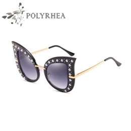 2021 Oversized Cat Eye Sunglasses Brand Designer For Women Diamond Embellished Frame Glasses Female With Case And Box