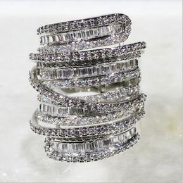 Stunning choucong Unique Desgin Luxury Jewelry Princess Cut White Topaz CZ Diamond Cute Wide 925 Sterling Silver Women Wedding Cool Ring Set