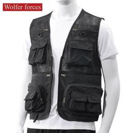 Multi Pocket Vest Men's Mesh Quick Drying Outdoor Fishing Pography Sleeveless Jacket Cantilevered Functional 211110