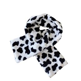 -Bufandas de dibujos animados leche patrón de vaca felpa mujer floral lindo cálido invierno bufanda hembra suave piel sintética
